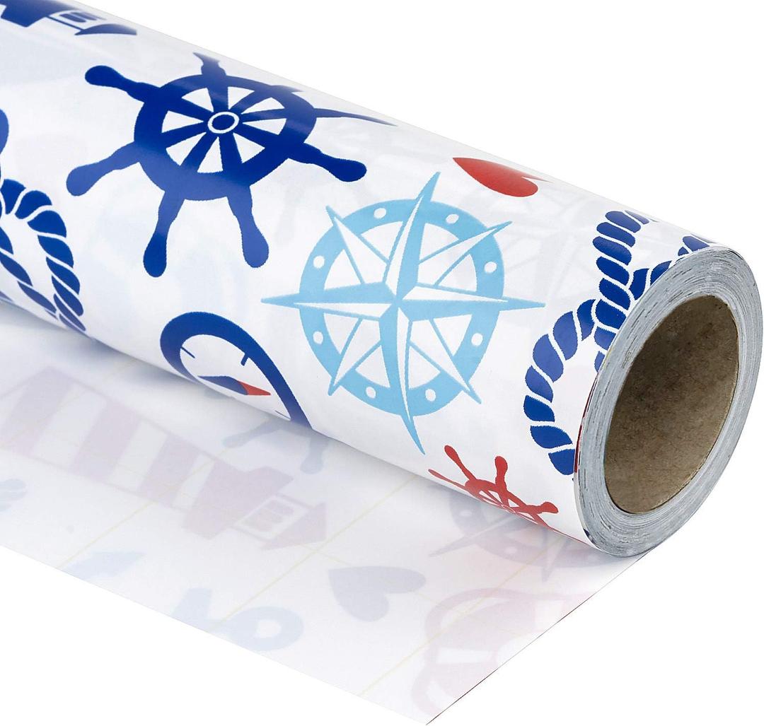 WRAPAHOLIC 30 Inch Nautical Anchors Wrapping Paper Roll - 30 Inch x 33 Feet - Nautical Element Anchor Design Perfect for Birthday, Nautical Beach Decoration, Baby Shower