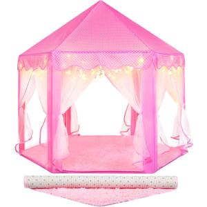 Senodeer Princess Tent for Girls Indoor: with Rug, Star Lights  Pink Play Tent for Kids, Girls Toys for Indoor and Outdoor Games, Princess Castle Playhouse