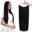 REECHO Invisible Wire Hair Extensions with Transparent Headband Adjustable Size Removable Secure Clips in Straight Secret Hairpiece for Women - Natural Black