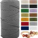 Macrame Cotton Cord 5mmx109 Yard 4 Strand, Munzong Natural Handmade 4 Twisted Cotton Rope for Wall Hanging Weaving Tapestry DIY Craft Knitting Plant Hanger Gift Wrapping Wedding Decor(100m, Gray)