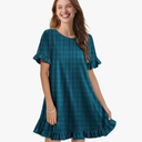 YESNO Summer Dresses for Women 2025 Floral Boho Ruffle Short Sleeve Sundresses Casual Shift Dress ESA Size XL, Dark Cyan