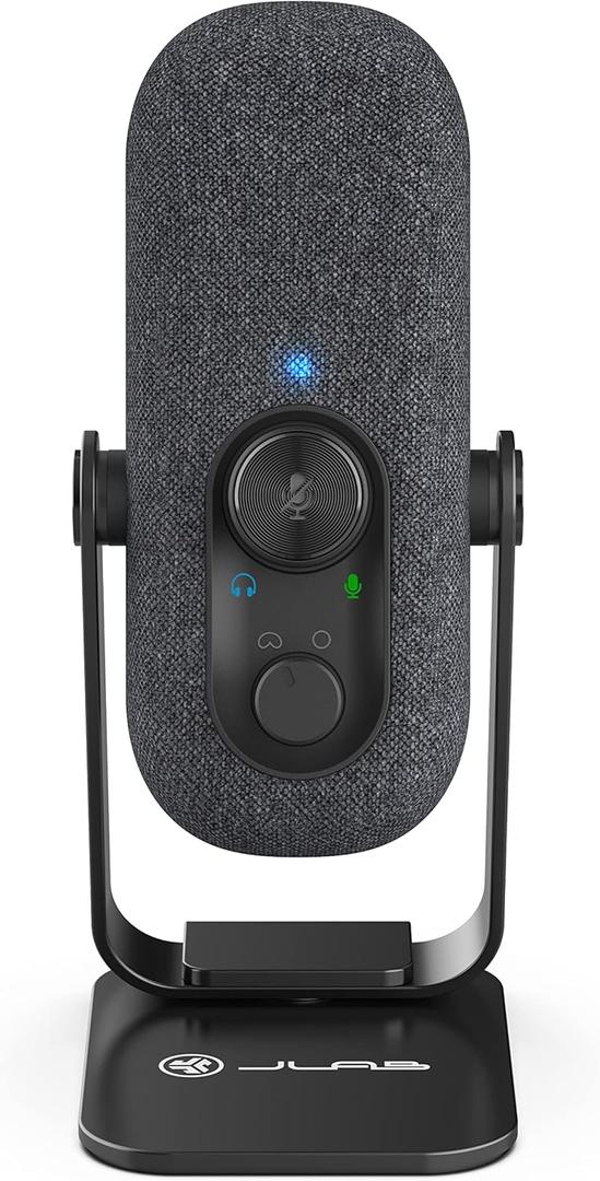 JLab Go Talk USB Gaming Streaming Microphone, White, USB-C Output, Cardioid, Omnidirectional, 96k Sample Rate, 20Hz, 20kHz Frequency Response, Volume Control and Quick Mute, 3.5mm AUX, Plug and Play