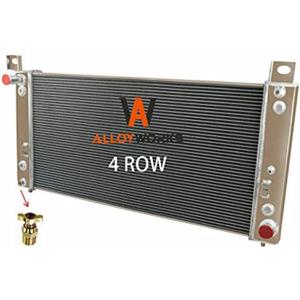 ALLOYWORKS 4 Row Radiator Replacement for 1999-2014 Chevrolet Silverado 1500 2500 HD Suburban Tahoe GMC Yukon 6.2L V8 Engine Radiators, Full Aluminum Crossflow Radiador, 34" Core, Double Oil Cooler