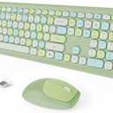 Wireless Keyboard and Mouse Combo, Colorful Ergonomic Full Size Retro Low-Noise Keyboard with Cute keycaps, Compatible with Windows, PC, Perfer for Home and Office Keyboards (Green)