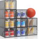 Kitsure Large Thicken & Sturdy Shoe Boxes - 9 Pack Black Clear Plastic Stackable & Reinforced Organizer with Magnetic Door, Heavy-Duty Storage for Sneakers, Toiletries & Toys, 13.4" x 10.5" x 7.1"