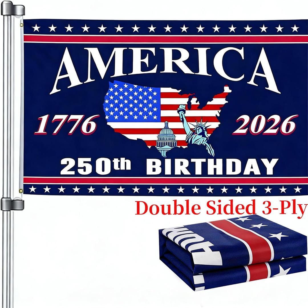 250 Anniversary USA Flag - 3x5 Ft Double Sided 3 Layers Patriotic Flags - 4th of July Decorations Independence Day American 250th Anniversary Flag 1776-2026 for Indoor Outdoor Decoration