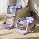 3-in-1 Potty Training Seat & Training Toilet & Potty Chair, Height AdjustableToddler Toilet Seat for Kids, Foldable Potty Training Toilet with Splash Guard & Anti-Slip Steps (Purple)