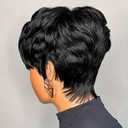 Short Pixie Wigs for Black Women Pixie Cut Human Hair Wigs for Women Black Color Lightweight Glueless Short Layered Pixie Wig Easy to Throw on and go