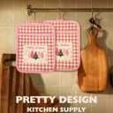 Slohif Silcone Christmas Pot Holders for Kitchen - 100% Cotton Pink Cute Oven Potholders with Pockets, Heat Resistant Square Thick Hot Pads, House New Home Baking Baker Gifts,2pack
