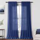 Nanspring Classic Blue Linen Curtains 108 Inches Long for Living Room Bedroom 2 Panels Set Extra Long Back Tab Curtain Light Filtering Sheer Drapes Floor to Ceiling Curtain for Large Windows 52x108