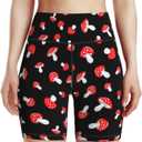 Women's High Waist Bike Shorts for Workout Sports Athletic Running Hiking Biker Yoga Gym Size (Medium, Red Black Mushroom), Small