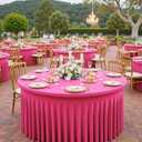 Outpain 6 Pack Spandex Hot Pink Round Tablecloths for 60in Tables, 120Inch Stretchy Fitted 5FT Round Table Clothes,Wrinkle Free Table Cover with Skirt for Wedding Party Dining Banquet