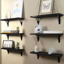 Reinforced Steel Bracket Hanging Shelves for Wall Black - Easy to Install, Template and Video Included - Long Black Shelf for Wall, Hanging Shelves, Book Shelves for Wall (Iron Bracket - 6 Pack)