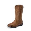 DREAM PAIRS Women's Cowboy Cowgirl Boots Embroidered Square Toe Mid Calf Western Boots Fashion Dress Chunky Low Heel Shoes for Theme Party Country Concert, Size 6.5, Brown