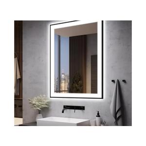 28x36 LED Bathroom Mirror for Wall -Black Aluminum Framed (Front and Backlit), Anti-Fog Vanity Mirror with Lights, Stepless Dimmable Lighted Mirror, 3 Colors Smart Mirror(Horizontal/Vertical)