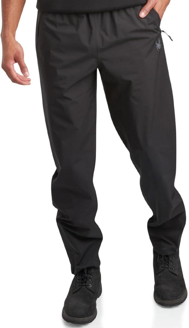 Spyder Mens Rain Pants - Waterproof Hiking Pants for Men, Lightweight Windproof Tactical Outdoor Gear with Elastic Waistband (28, Black)