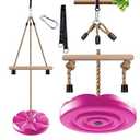 KINSPORY Disc Swing for Kids, Swing Set Accessories, 7FT Height Adjustable Gym Monkey Bars, Hanging Tree Seat for Backyard, Outdoor Play Equipment (Rose Pink)