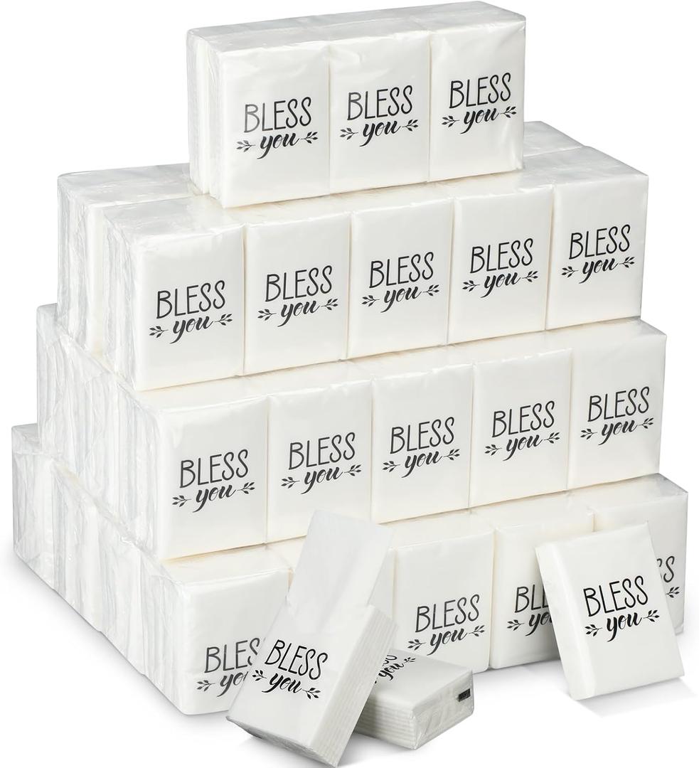 Ctosree 50 Pack Church Pocket Tissues Travel Packs Bulk 500 Sheet Small Tissues Pocket Packs Party Favors 3 Ply Mini Travel Size Individual for Christian