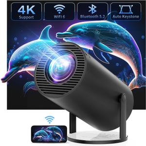 CLOKOWE Projector with WiFi and Bluetooth, 4K FHD 1080P Supported, Portable Outdoor Movie Mini Projector, Auto Keystone, Compatible with iOS/Android/HDMI/TV Stick/Windows