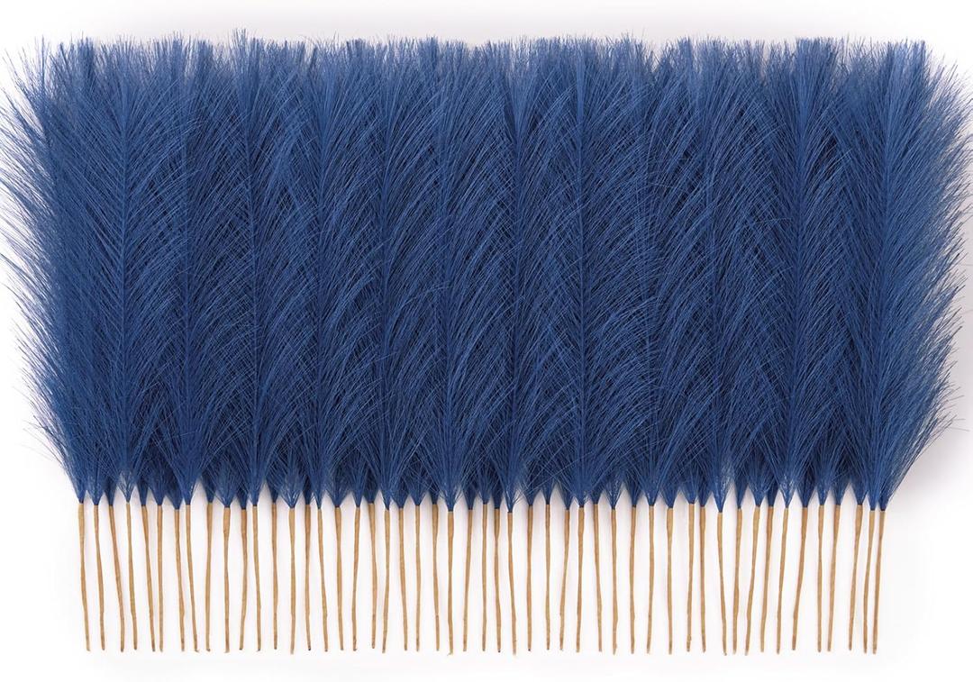 Pampas Grass in, Faux Pampas Grass Home Decor, Artificial Pampas Grass Fluffy Floral Flower Arrangement for Party Wedding Dinning Hall () (Blue)