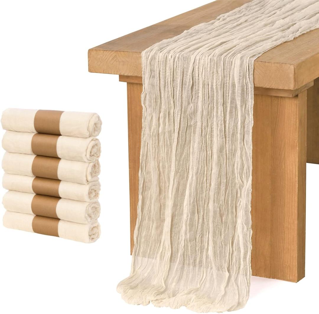 Ling's moment 6 Pack Ivory Cheesecloth Table Runner Beige Cream White Gauze Sheer Table Runner for Wedding Party Bridal Shower(Ivory, 10ft x 35")