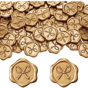 MotiMind 100 Pcs Bow Wax Seal Stickers Wedding Invitation Envelope Seal Stickers, 3D Self Adhesive Stamp Decals for Invitation, Baby Shower, Greeting Cards, Gift Wrapping(Antique Gold)