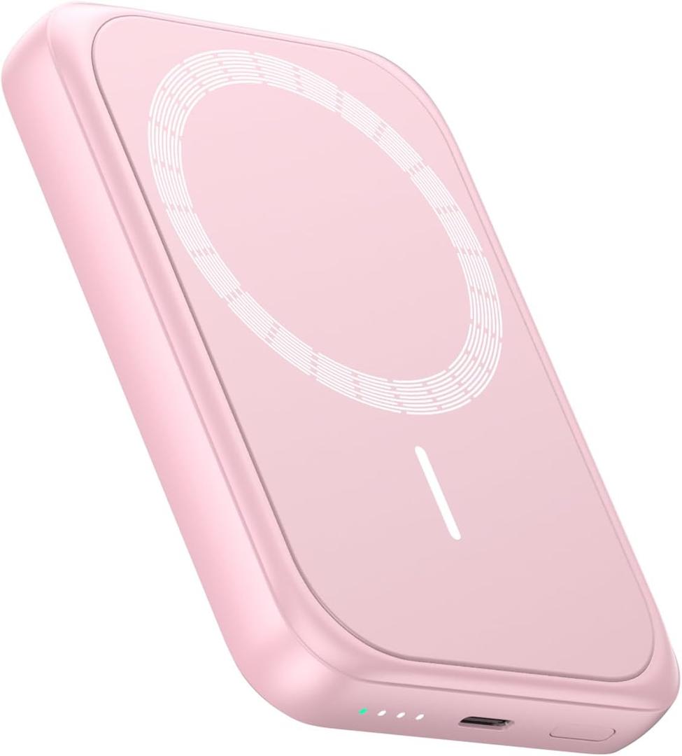 Magnetic Power Bank, Ultra-Slim 10000mAh Wireless Portable Phone Charger, 20W USB C Fast Charging Battery Pack for iPhone 16/15/14/13/12 Series (Pink)
