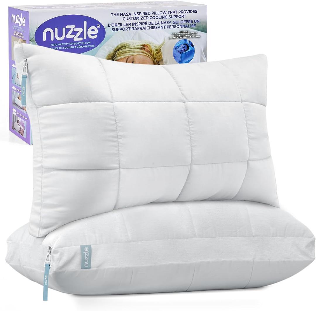 Nuzzle Pillows Standard Size Set of 2 Adjustable Firm Pillows, Luxury Hotel Collection Bed Pillows  Best Adjust Height Soft Cooling Pillows for Back, Stomach and Side Sleepers (White)