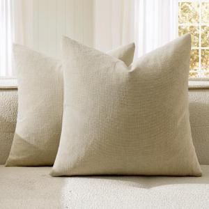 MIULEE Ivory Couch Pillow Covers 18x18 Inch, Set of 2 Soft Chenille Decorative Square Throw Pillow Covers Farmhouse for Sofa Living Room Bed