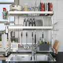 Over The Sink Dish Drainer Drying Rack, Full Stainless Steel 3-Tier Adjustable Length Over Sink Dish Drying Rack, Large Capacity Dish Rack Over Sink for Kitchen Counter, Pots & Pans Rack