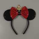 Sequin Mouse Ears Headband for Women Girl Shiny Ears Hairband with Crown for Party Decorations Costume & Trip (Black/Red)