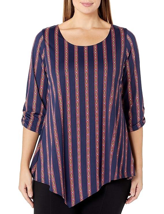 Star Vixen Women's Vintage Hanky Hem Top, Elbow Sleeve with Cinch Detail, Large