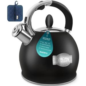 Stove Top Kettle,Whistling Tea Kettle,Premium 18/8 Food-Grade Ceramic-Coated Stainless Steel Teakettle,Vintage-Style Teapot,Includes a Hot Pad,2.64 Quart (Black)