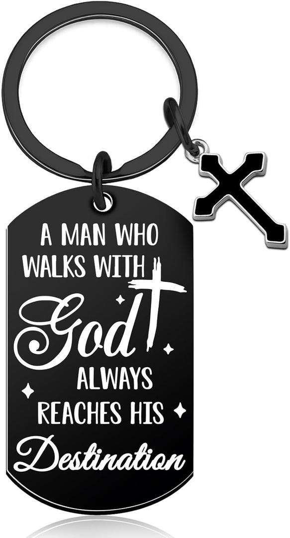 Christian Keychain for Men Bible Verse Cross Keychains Christian Gifts Ideas Religious Bible Scripture Car Accessories Walk with God Baptism Gift for Man Scripture Keychain Mens Keychain