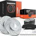 A-Premium 11.10 in (282mm) Front Drilled and Slotted Disc Brake Rotors + Ceramic Pads Kit Compatible with Honda and Acura Models - Accord 03-12/14-17, Civic 13-18, CR-V 02-04, Element 03-11, ILX 14-15
