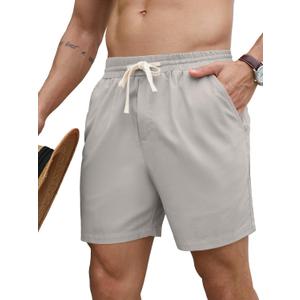 PLEPAN Mens 5 Inch Linen Shorts - Casual Elastic Waist Drawstring Summer Beach Shorts with Pocket (XXL)