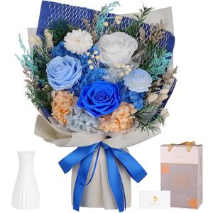 Preserved Flowers Bouquet - Forever Flowers for Delivery, Real Eternal Roses Bouquet, Mothers Day Gifts for Mom Grandma Wife, Anniversary Birthday Gifts for Women, Blue