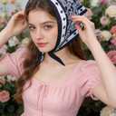 AWAYTR Women Triangle Head Scarf 3Pcs Tie Back Hair Bandanas for Women with Metal Studs - Head Coverings Cute Headscarf (Paisley - Black + Blue + Red)