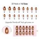 VSALON Press On Nails Short Almond, Brown Cat Eye Sparkle Fake Nails Kit, Reusable Glue on Nails, 32 Pcs Stick On Nails in 16 Size