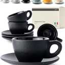 KIVY Cappuccino cups set of 4 [8oz] - Thick-walled stoneware cappuccino cup set for latte art - Latte mugs - Latte cups - Latte mug - Coffee cup black - Ceramic latte cup and saucer