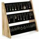 3 Tier Necklace Display Stand, Wood Necklace Holder Organizer with Velvet, 72 Slot Tabletop Jewelry Stand Storage for Selling Bracelets Earring, Home Store Trade Show