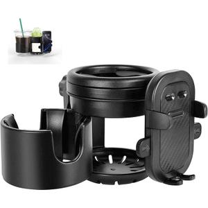 ZealSound Stroller Cup Holder, 3-in-1 Bottle Holder with Phone Holder for Wheelchair, Stroller, Bike, Walker, Scooter, 360 Rotatable Drink Holder for Uppababy, Bugaboo, Nuna, Doona