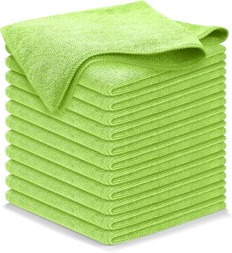 USANOOKS Microfiber Cleaning Cloth Light Green - 12 Pcs 12.5"x12.5" - High Performance - 1200 Washes, Ultra Absorbent Towels Weave Grime & Liquid for Streak-Free Mirror Shine - Car Washing Cloth