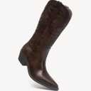 NEWBELLA Women's Western Cowboy Boots - Embroidered Fringe Pointed Toe Cowgirl Boots Chunky Heel Mid Calf Boots with Side Zip, 10