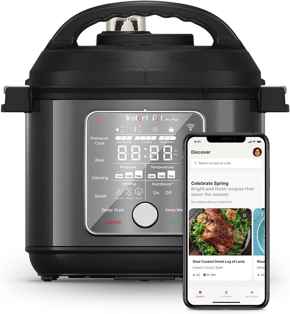 Instant Pot Pro Plus Wi-Fi Smart 10-in-1, Pressure Cooker, Slow Cooker, Rice Cooker, Steamer, Saut Pan, Yogurt Maker, Warmer, Canning Pot, Sous Vide, Includes App with Over 800 Recipes, 6 Quart (Black)