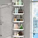 Rust Proof Corner Shower Caddy Tension Pole Adjustable Height (32-118 inch), 5 Tier Shelf Bathtub Organizers and Storage  Includes Towel Rack, Tooth Brush Holder and Suction Cup. (White)