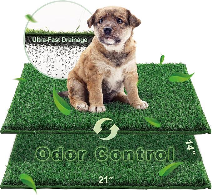 HQ4US Grass Pee Pads for Dogs Potty, Artificial Grass Patch Odor Control
2PCS Fake Grass with Fully Permeable Backing for Fast Drainage, Indoor Potty Grass Hemmed Edge Turf, Easy Clean