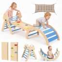 bbgroundgrm 8-in-1 Wooden Climbing Set for Toddlers with Cushion, Foldable Montessori Indoor Climber with Arch, Ramp and Triangle Ladder, Natural Wood Play Gym for Kids 1-3