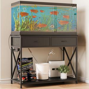 40-50 Gallon Fish Tank StandAquarium Holder with Power Outlet and 2 DrawersHeavy Duty Breeder Turtle Terrarium Stand Suitable for Turtle Tank, Reptile Terrarium, for Home Office (Black)
