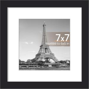 7x7 Picture Frame, Display Pictures 5x5 with Mat or 7x7 Without, Wall Hanging Photo Frame, Black, 1 Pack